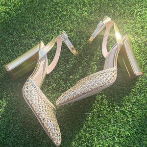 Jessica Simpson Nariro Gold Woven Block Heel Sandals